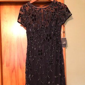 Tulle Beaded Overlay Cocktail Dress